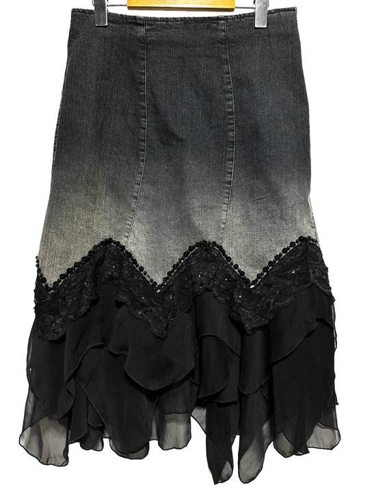 HIT Jeans USA Dresses & Skirts - Y2K HIT JEANS Lace Ruffle Ombré Denim Skirt Fairy Grunge Goth